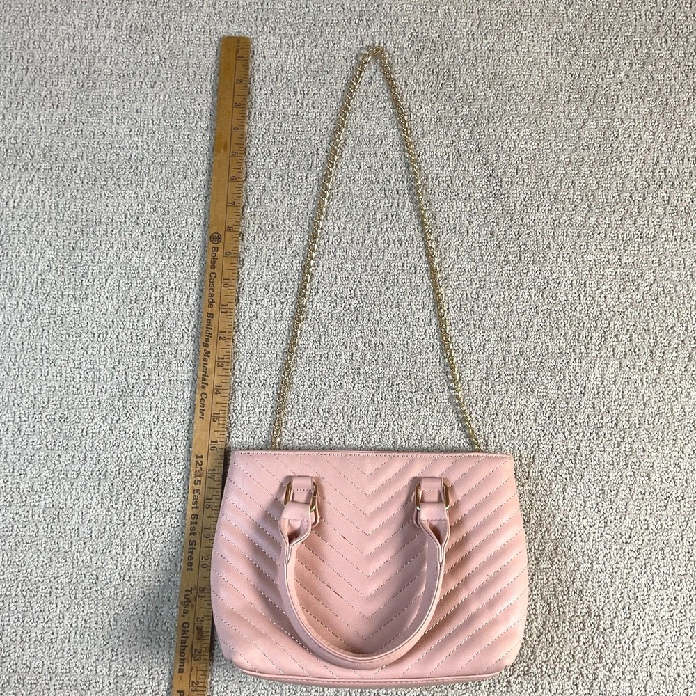 Pink Chevron Quilted Satchel Bag‎ Gold Chain Strap Faux Leather Shoulder Purse - Picture 2 of 4